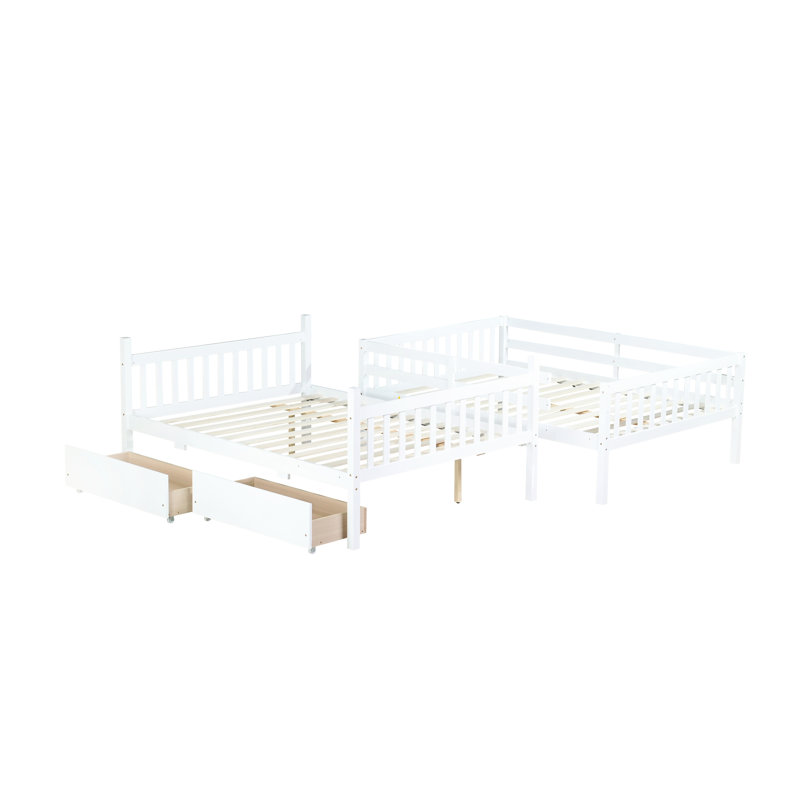 Lit superposé double blanc avec 2 tiroirs - fait de bois d'hévéa amovible, garde-corps amovibles de qualité, White