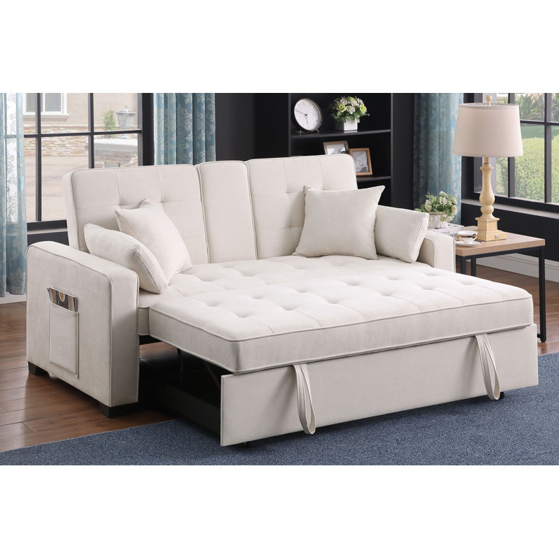 Fabric Convertible Sleeper Loveseat With Dropdown Console