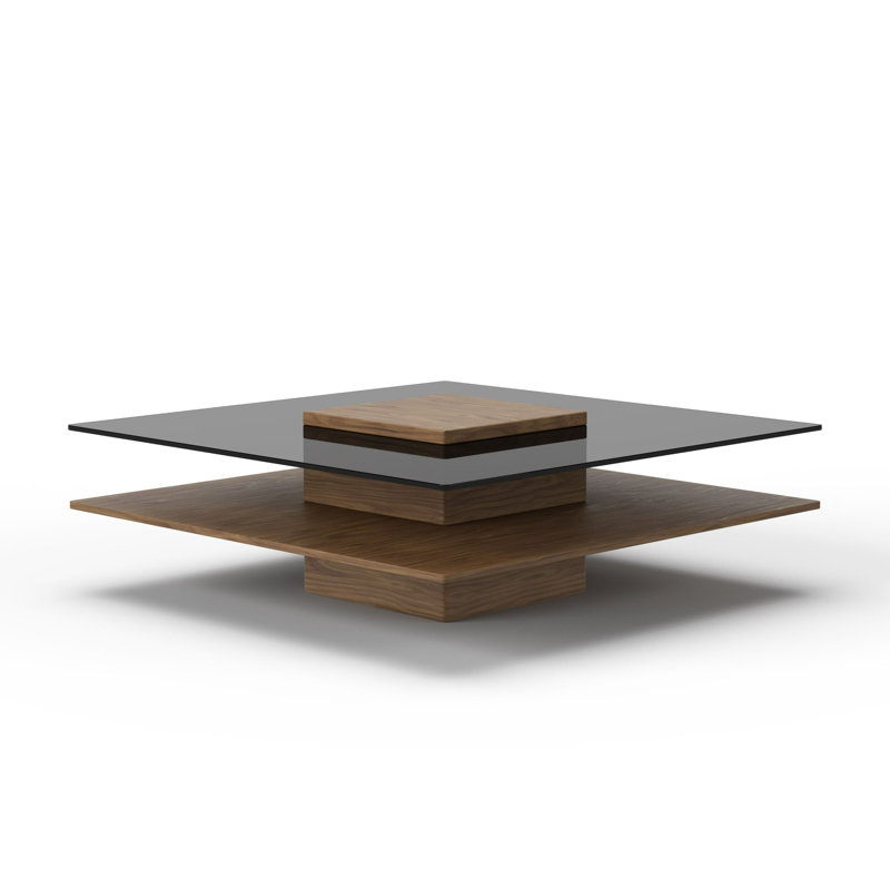 Clarion - Modern Walnut & Grey Glass Coffee Table