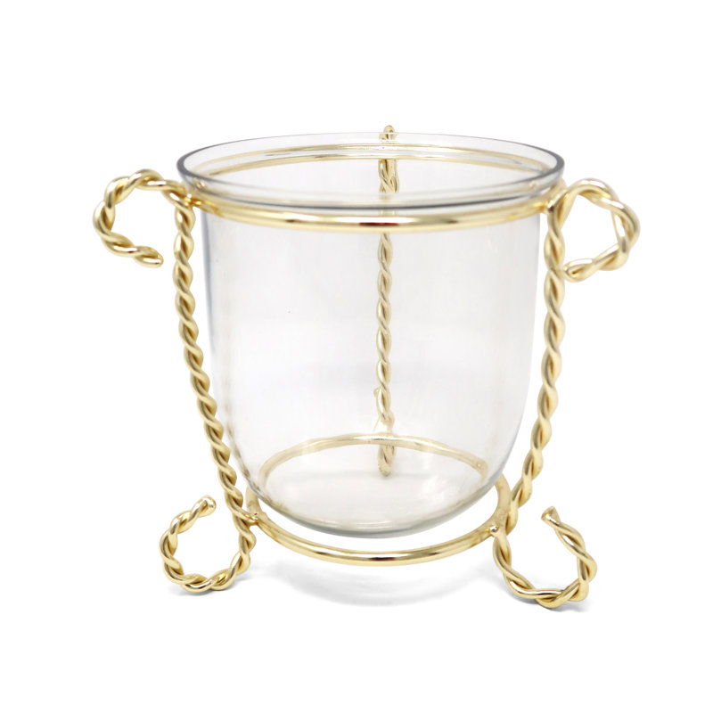 Glass Candle Holder On Gold Brass Stand