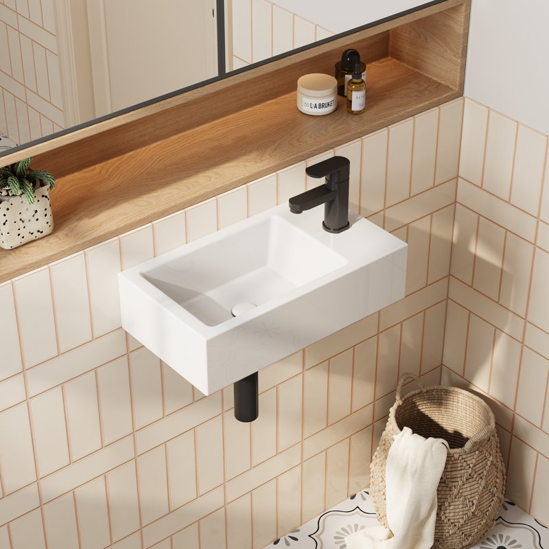 HOROW 9.75'' Ceramic Rectangular Hole Wall Mount Bathroom Sink, Right
