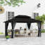 D Pavillon de jardin en aluminium à toit double avec toit et rideaux-125469717-125469718-125469722
