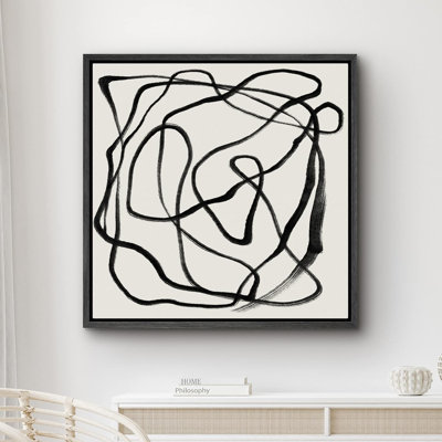 Linear Geometry " Black Gray Wavy Paint Stroke Collage Abstract Lines Shape Modern Art Decor Contemporary Minimalist "