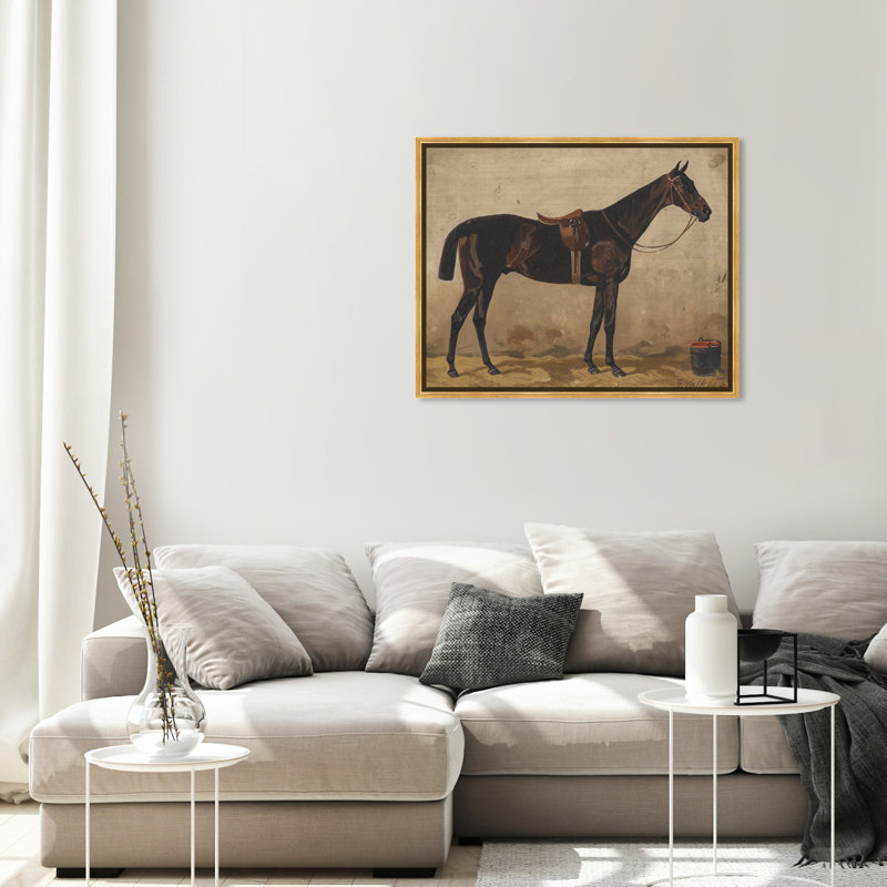 Brauner Im Stall Farm Animals par Emil Volkers - sur toile, H 20 po x l 24 po, Toile avec cadre doré