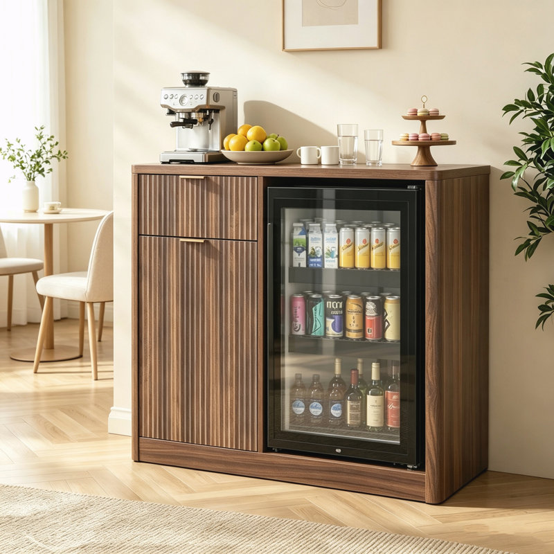 Armoire à café avec espace réfrigérateur, mini armoire à boissons avec rangement pour le vin et station de charge