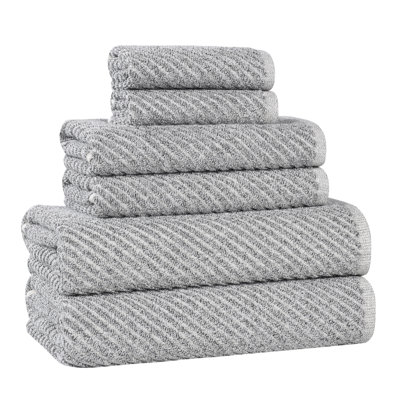 Amelia Viscose Cotton Blend Medium Weight Textured Diagonal Ribbed 6 Piece Towel Set