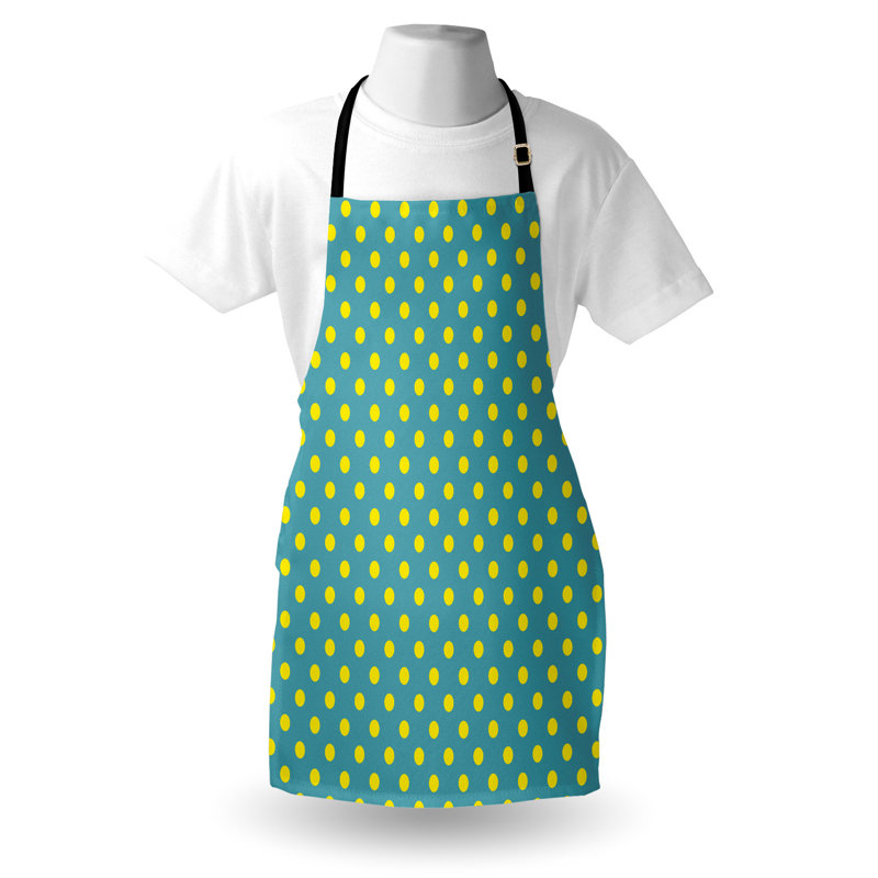 Tablier jaune et bleu East Urban Home unisexe, pois nostalgiques, taille adulte, jaune sarcelle
