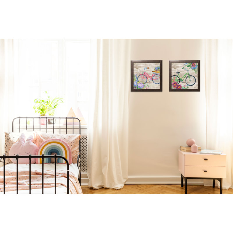«Bicyle Décor Bike and Hydrangea Floral» par Paul Brent - ensemble de 2 impressions, H 12 po x l 12 po x P 0,75 po