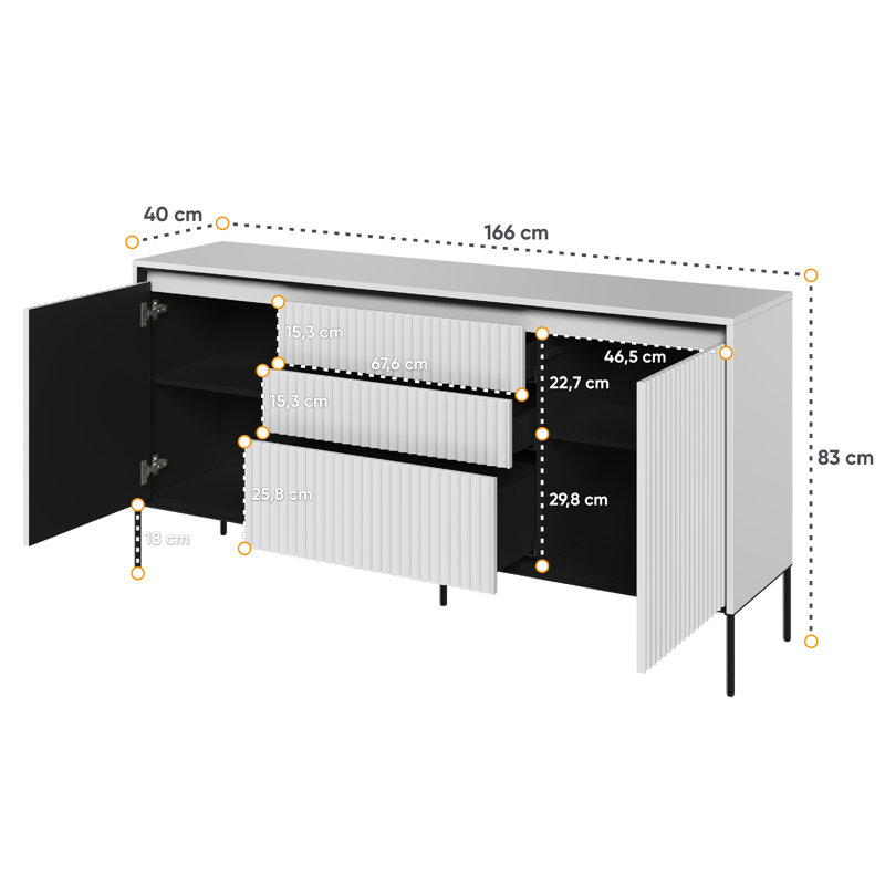 Amichai 166cm Sideboard, White/Black