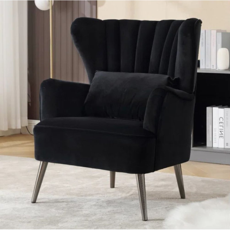 Widad 31.5'' Wide Wingback Velvet Armchair, Black