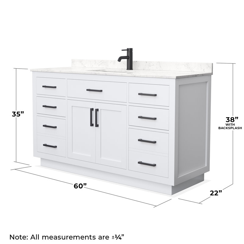 Beckett TK 60'' W Single Vanity, White, Carrara Cultured Marble, Matte Black