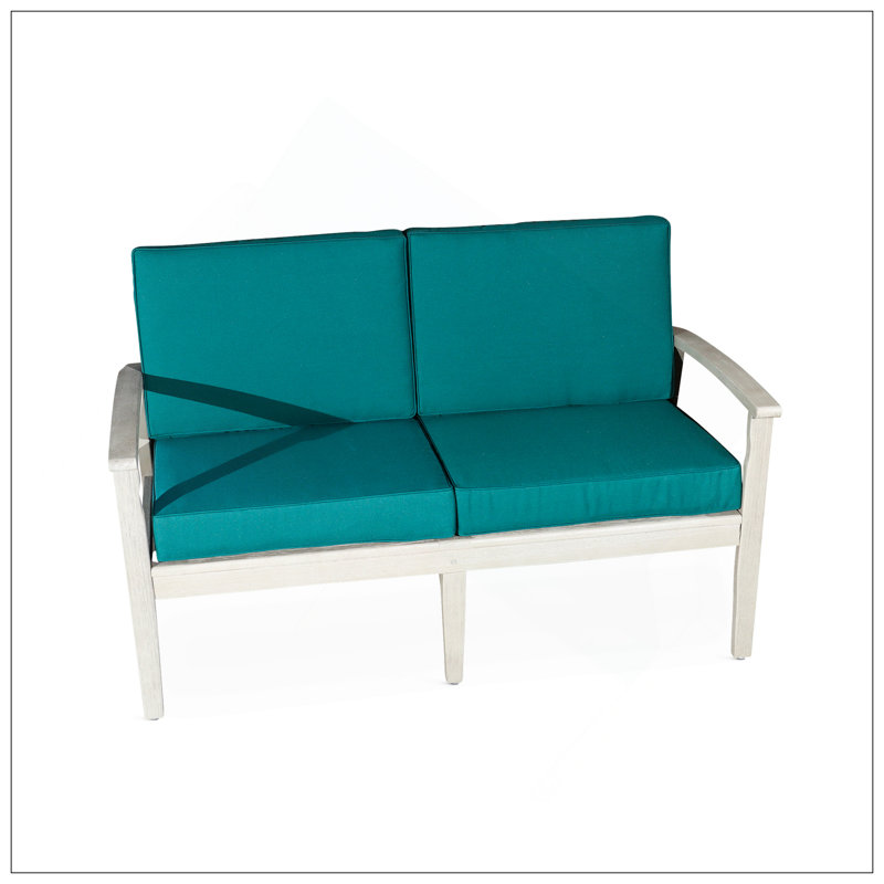 Eucalyptus Loveseat With Cushions, Driftwood Gray Finish, Gray, Green