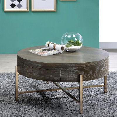 Table basse à tambour avec 1 tiroir, brun clair et champagne