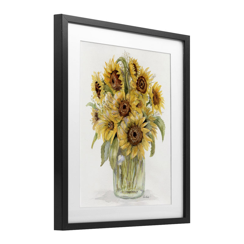 «Sunflower Bouquet in Watercolors», impression encadrée sous verre, conception de Patti Bishop, H 16 po x l 13 po
