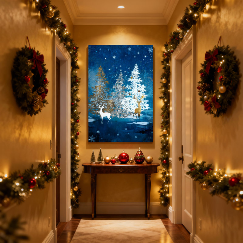 Ensemble de 3 impressions sur toile de Noël, hiver, forêt, cerfs, flocons de neige, ciel nocturne, H 24 po x l 16 po