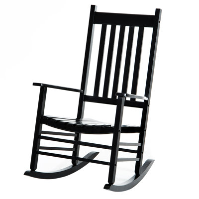 Chaise berçante d'extérieur Outsunny, chaise berçante de patio en bois avec accoudoirs lisses, dossier haut pour le jardin, balcon, porche, supporte jusqu'à 353 lb, noir