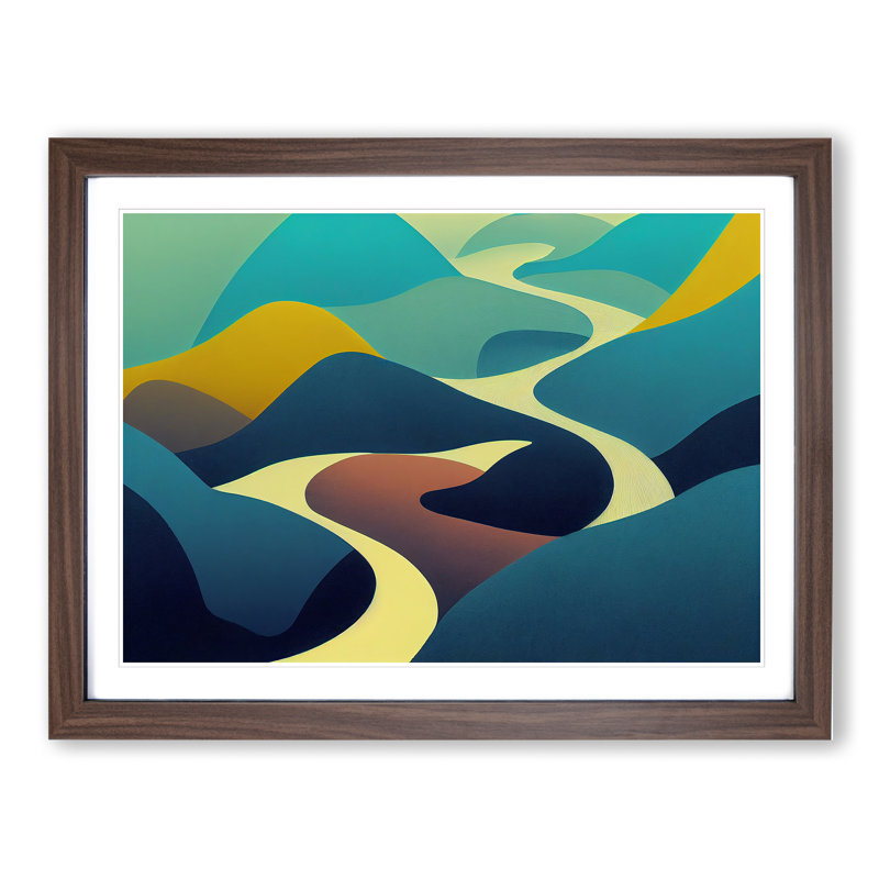 Abstract Mountain River Vol.2 - Framed Print, 25cm H x 34cm W x 2cm D, Walnut