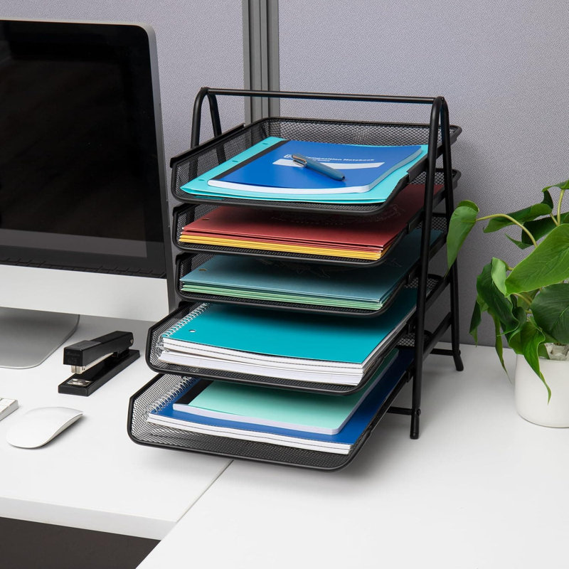 Black Mesh 2-Pack 5-Section Vertical Desktop File Sorter Organizer