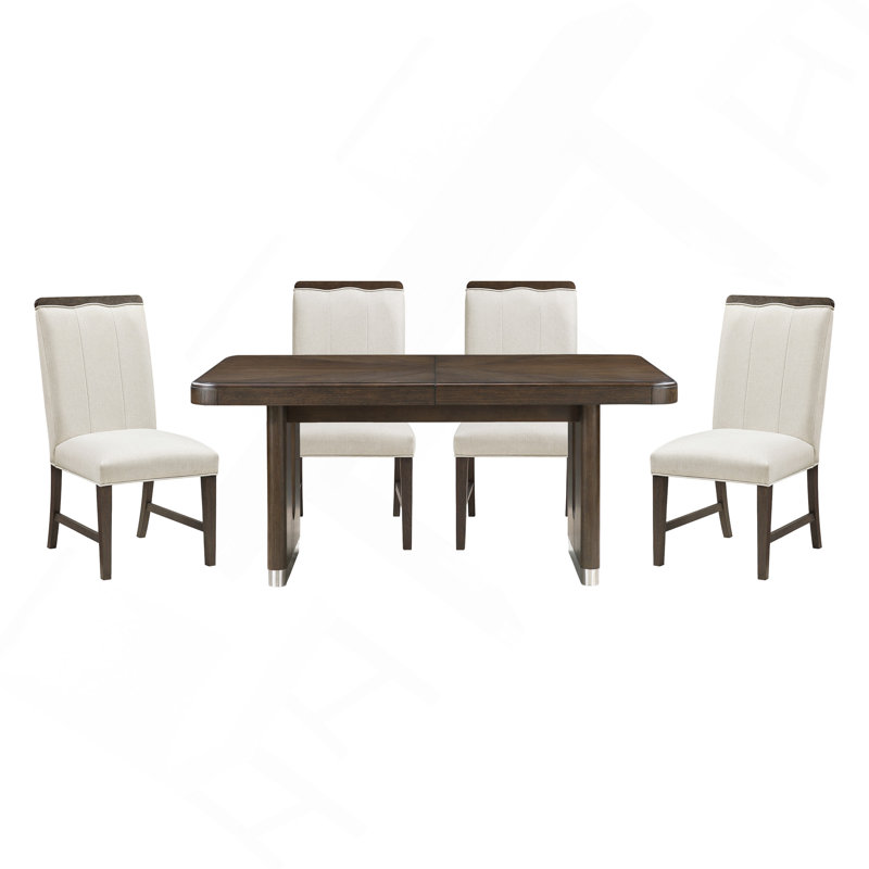 Ensemble de salle à manger 5 pièces moderne, extensible, en bois brun, avec 4 chaises d'appoint, rembourré, meubles de salle à manger