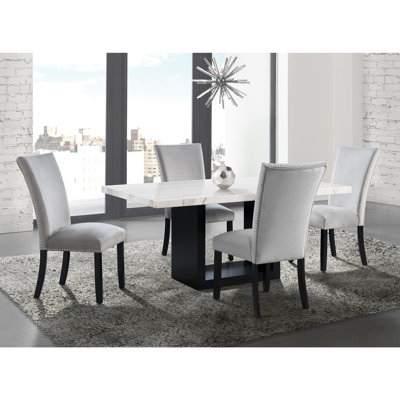Simoes White Marble 5PC Dining Set-Table & Four Gray Chairs