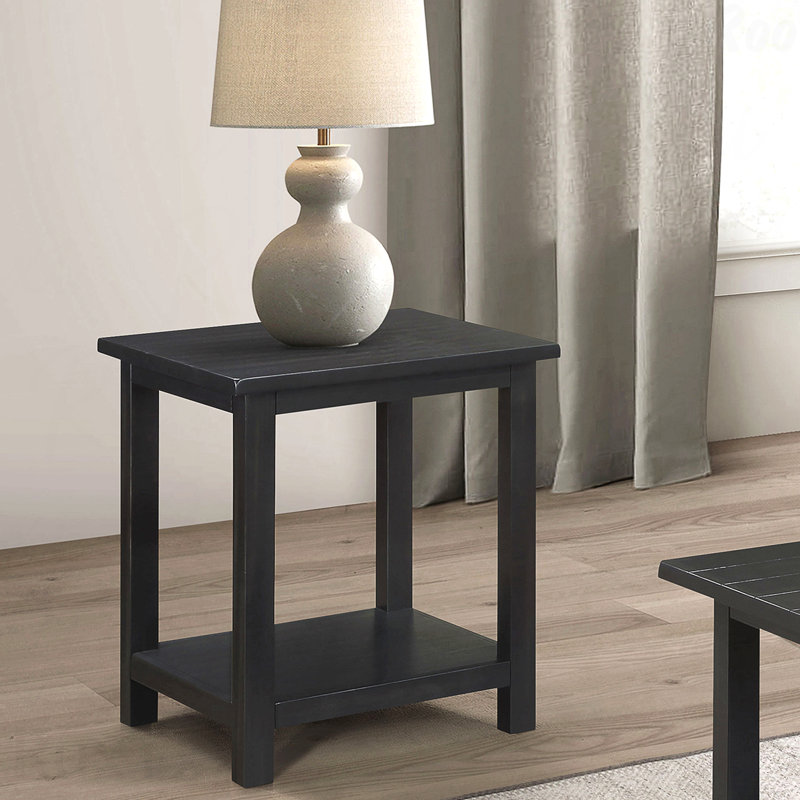 Distressed Java Wood End Table With Shelf