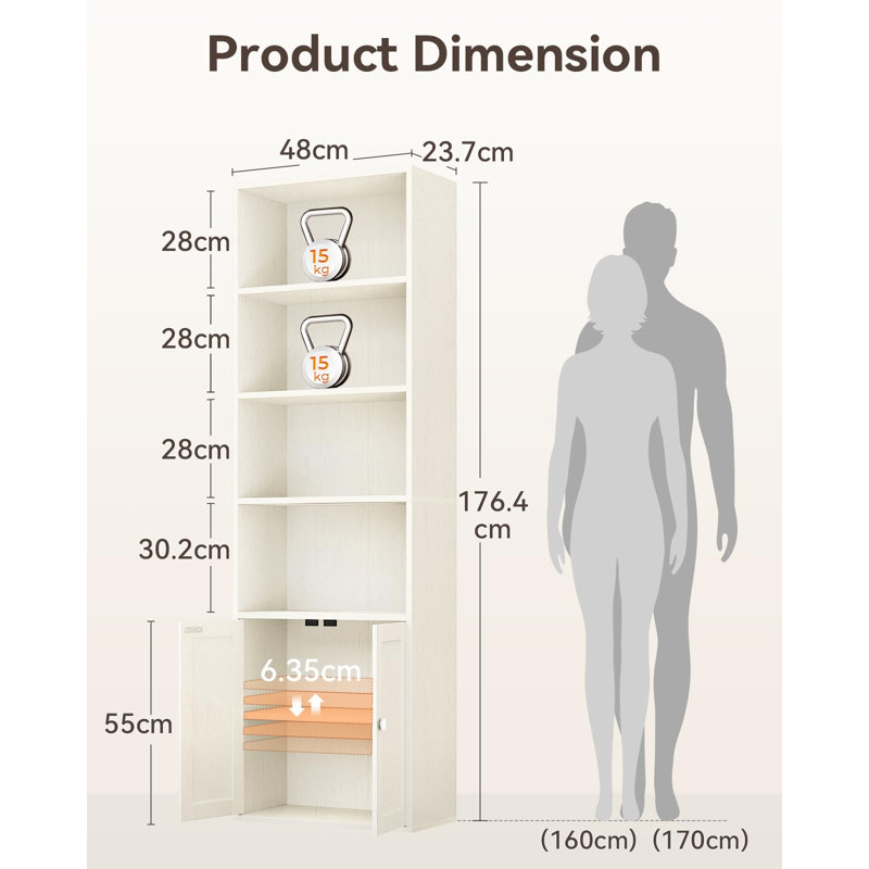 176.4cm H x 48cm W Bookcase, White