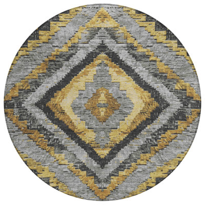 Machine Washable Indoor/Outdoor Xhevrie Gold Rug