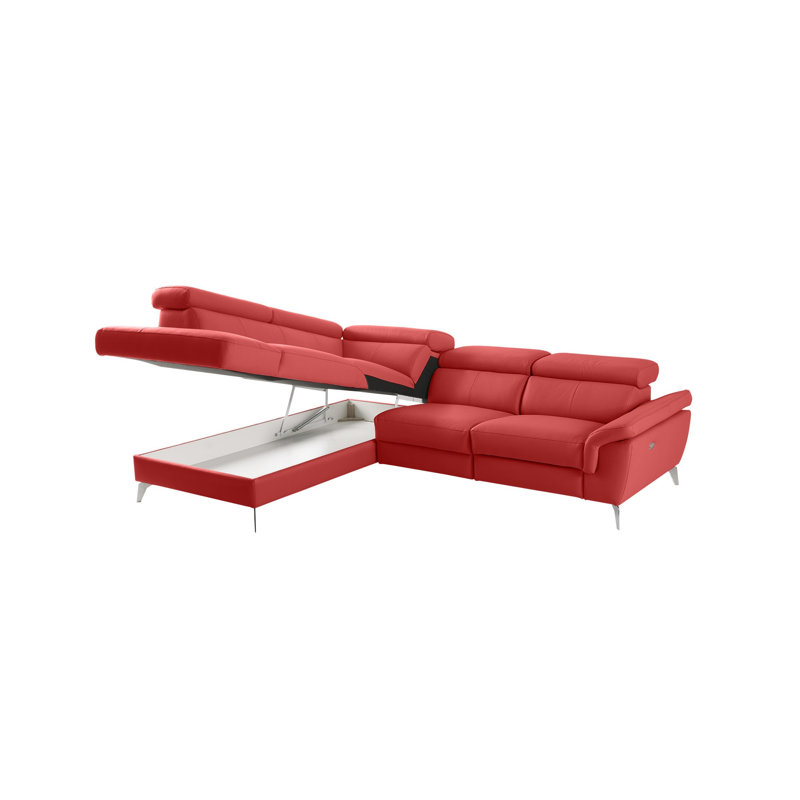 Manhattan Genuine Leather Reclining Corner Sofa, Red, Left Hand Facing