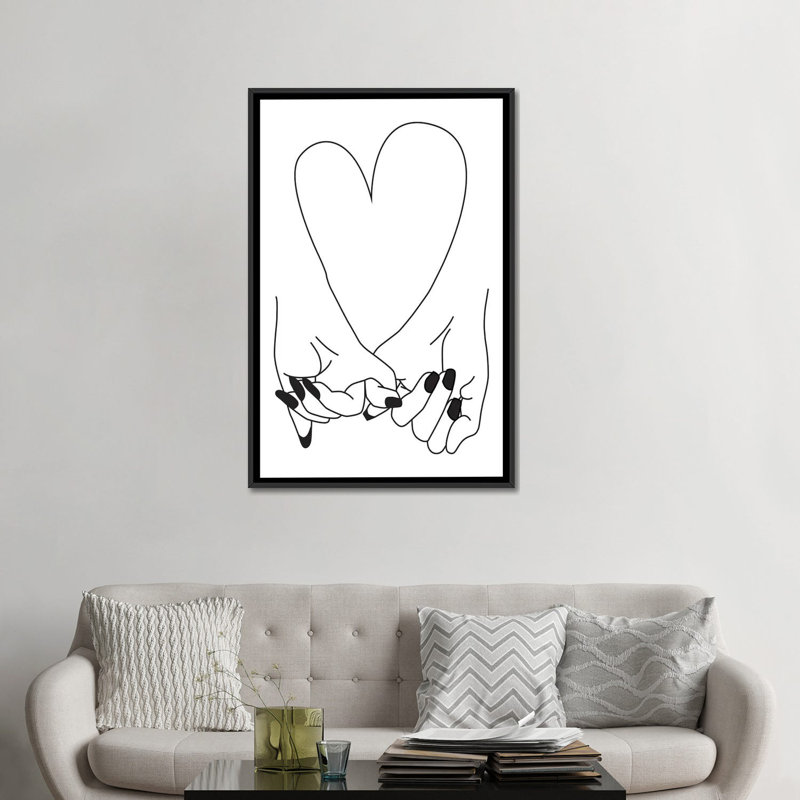 «Pinky Promise, Her & Her», reproduction de dessin sur toile, H 26 po x l 18 po x P 1,5 po, Toile avec cadre noir