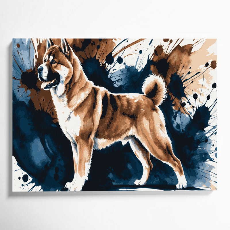 «Dogs Akita», art mural sur toile grise, H 24 po x l 36 po