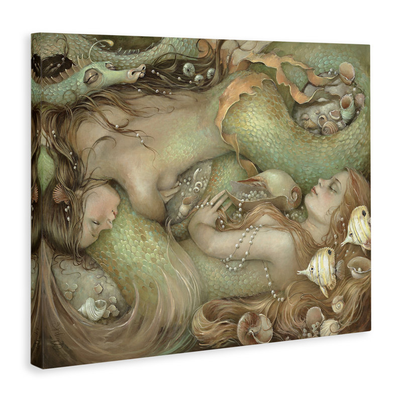 «Red Barrel Studio® Two Mermaids Underwater encadrée, art mural sur toile flottante par Christina P. Wyatt