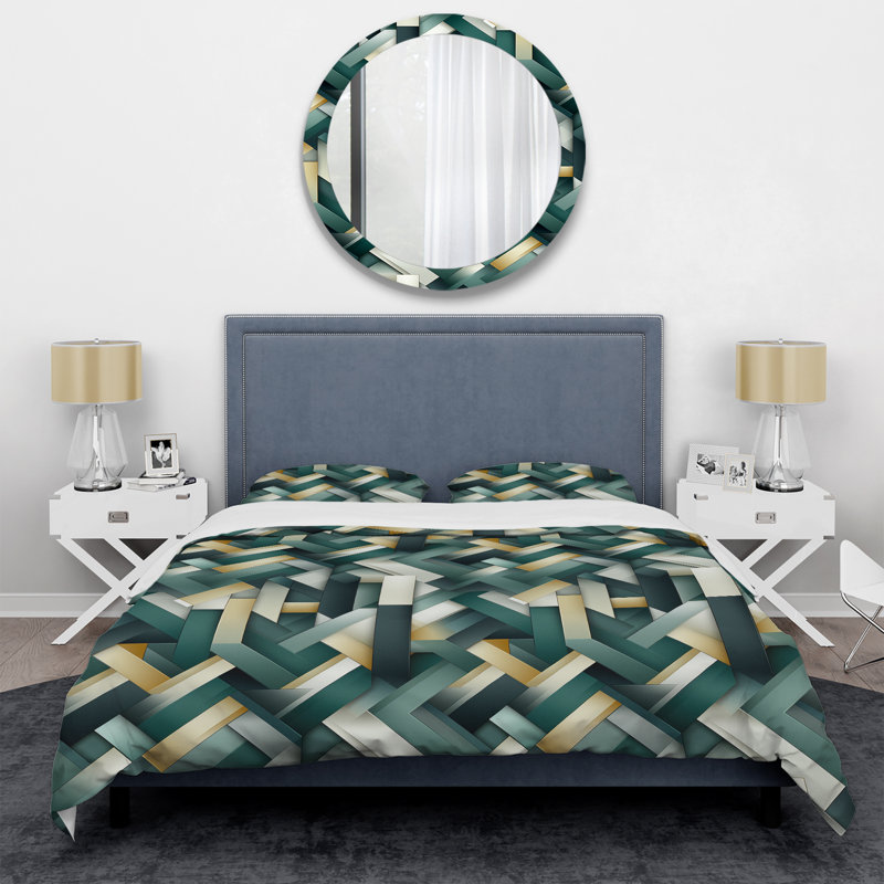 Natural Tones Grey And Beige Mosaic Geometric Shapes Duvet Cover, Queen Duvet Cover + 2 Standard Shams, Geometric Shapes 11
