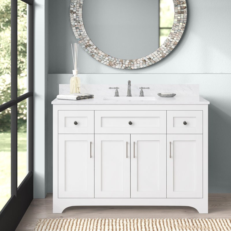 Moore 48'' Single Bathroom Vanity with Engineered Marble Top, White