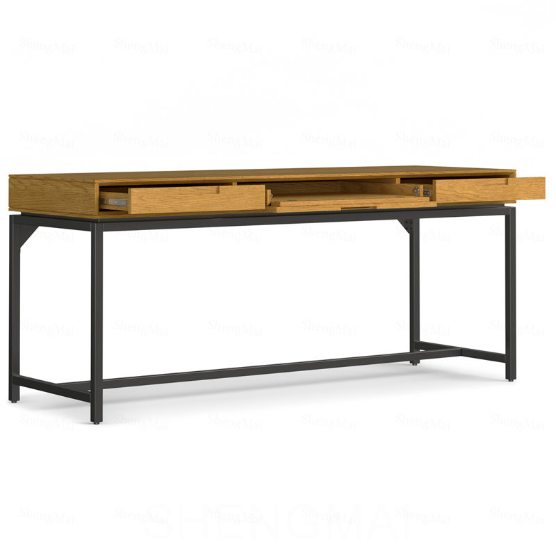 Bureau large Argyle de style Mid-Century en bois massif plaqué chêne, 183 cm de large, Natural