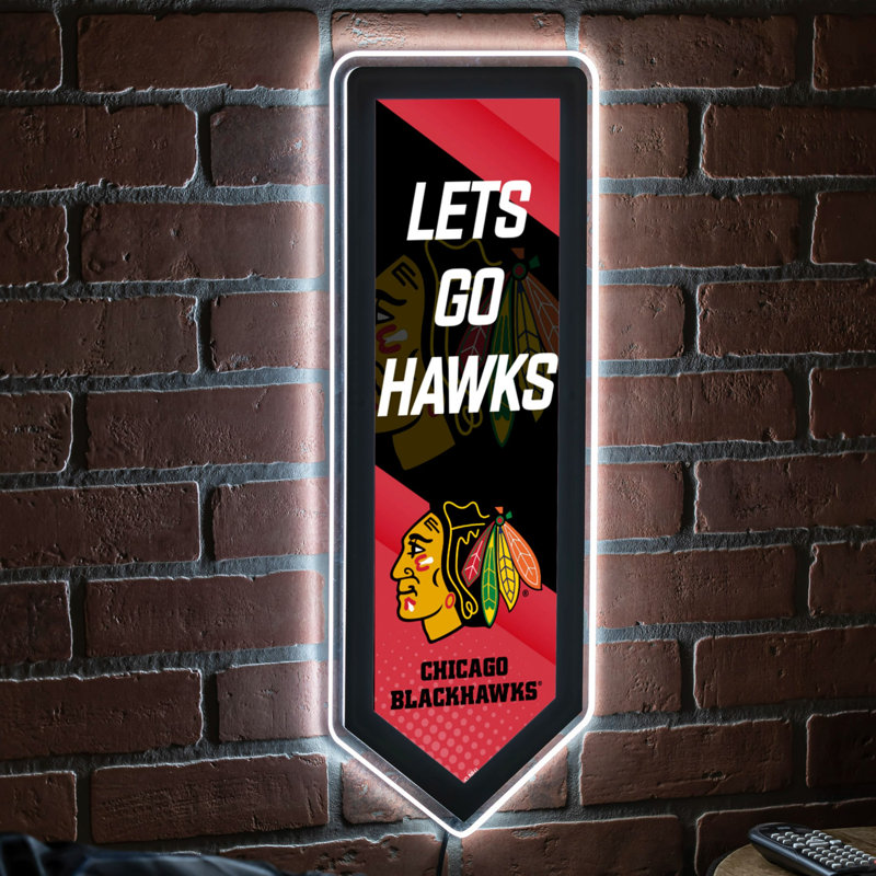 NHL Team Pennant Shaped LED Lighted Wall Sign, Chicago Blackhawks