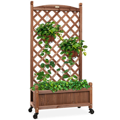 Ranburne 60 in. H Mobile Wood Planter Box & Diamond Lattice Trellis, with Drainage Holes, Optional Wheels