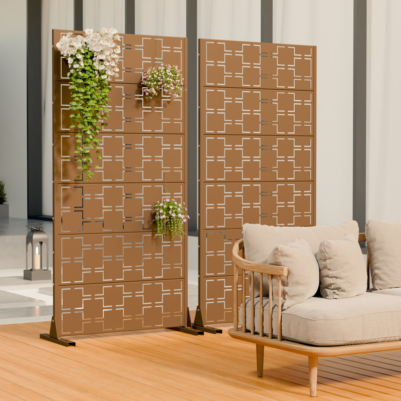 Panneau de clôture d'intimité en métal avec motif élégant, 72*70, Brun