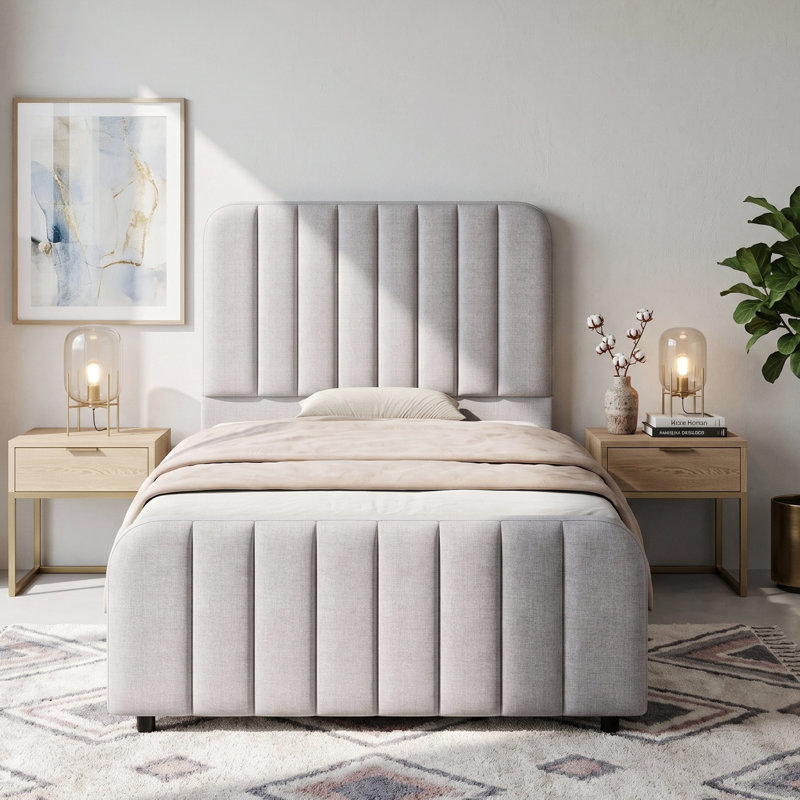 Upholstered Ottoman Bed, Grey