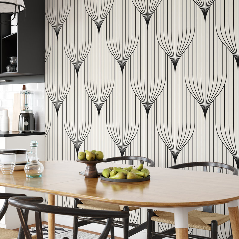 Grey and White Art Deco Geometric Wallpaper