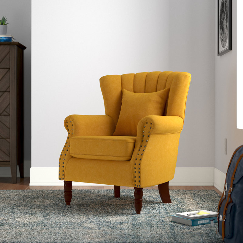 Johnathan 29'' Wide Velvet Wingback Chair, Yellow Velvet