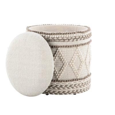 Beige Handwoven Wool 18" For Storage Purposes, And Knoted Pattern Work, Removable Top, Multi - Purpose Usage, 14.25" Inside Size, 250 Lbs Weight Limit, Indoor Only Use, No Assembly 18 Inch Storage,