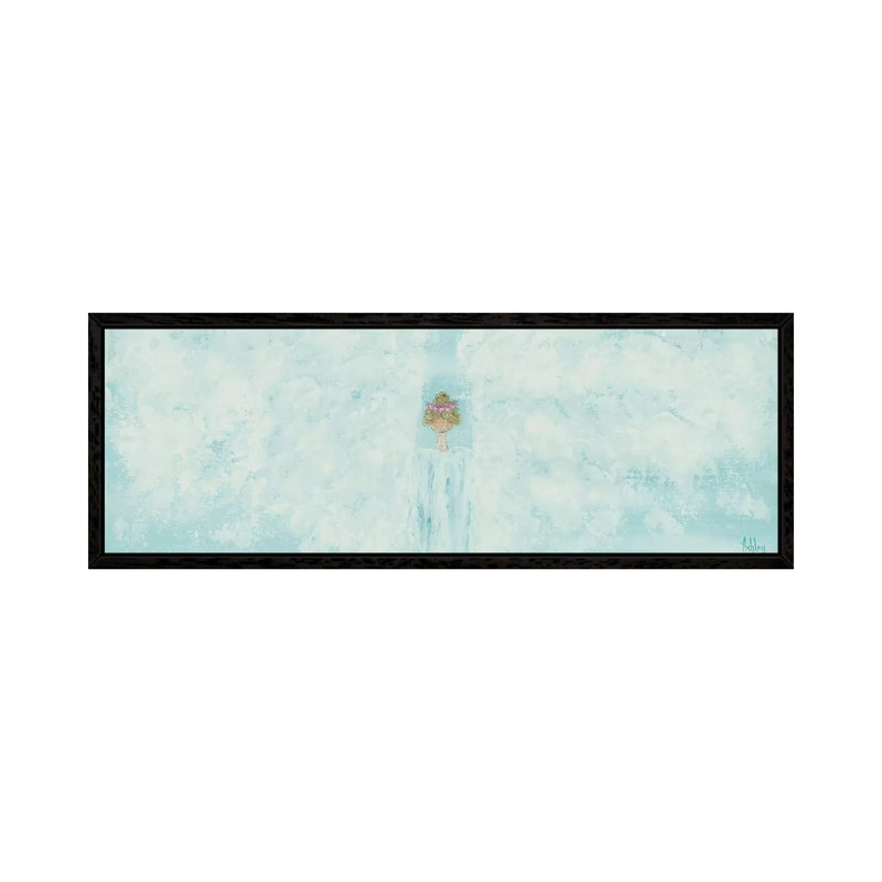 Blue Horizontal Angel by Ashley Bradley - Panoramic Painting on Canvas, 30.48 cm H x 91.44 cm W, Black Framed