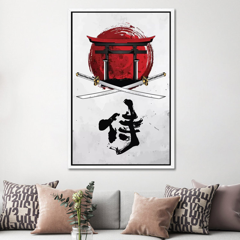 Samurai Katana With Tori Gate by Cornel Vlad - Print on Canvas, White Framed, 152.5 cm H x 101.5 cm W