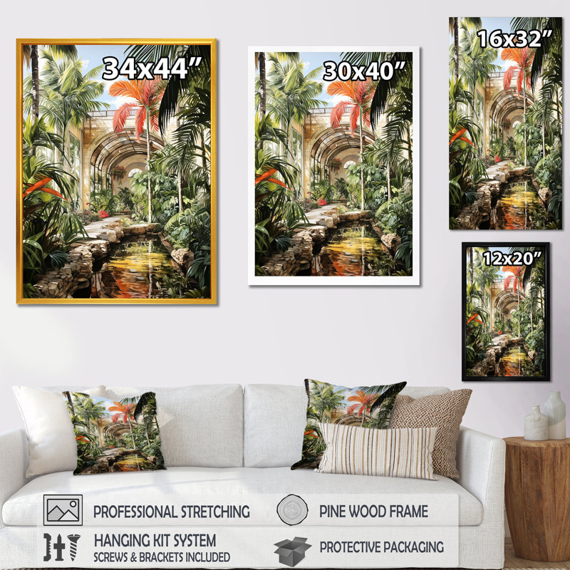 Ruines tropicales au Mexique - Art mural mexicain, Cadre doré simple, H 20 po x l 12 po x P 1 po