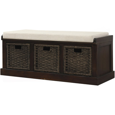 Rustic Storage Bench With 3 Removable Classic Rattan Basket , Entryway Bench With Removable Cushion (Antique Navy) by One Allium Way