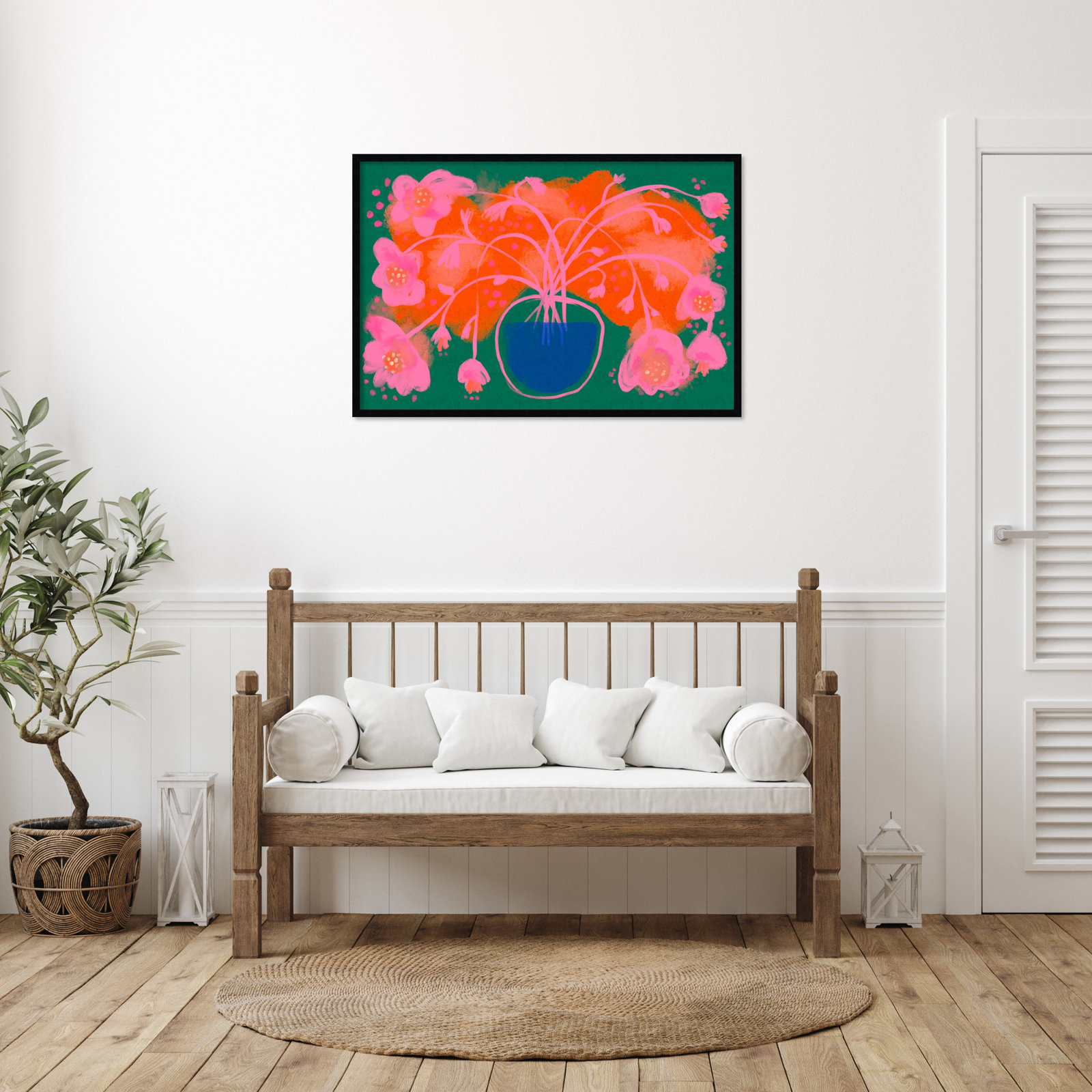 Galya "Pink Flower Bouquet" Print, Black, 28" H x 41" W