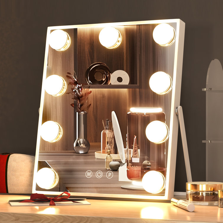 Misao Accent Mirror with Lights, Hollywood Makeup Mirror with 3 Colors ...
