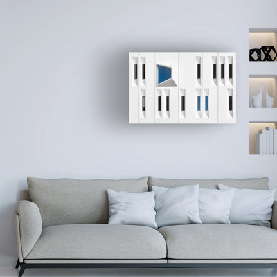 Art mural sur toile tendue - "Composition en blanc noir et bleu" de Michiel Hageman pour décoration de salon, de chambre à coucher ou de bureau - 12 x 19