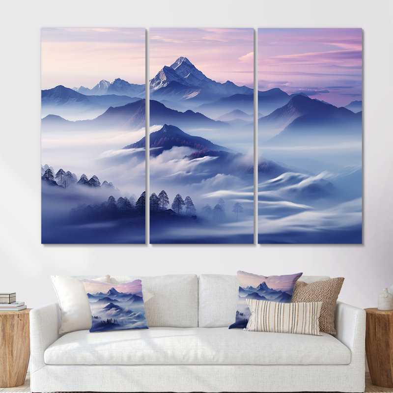 Ensemble de décorations murales Mountain Blue Peak Harmonie III, Toile tendue, H 32 po x l 48 po x P 1 po