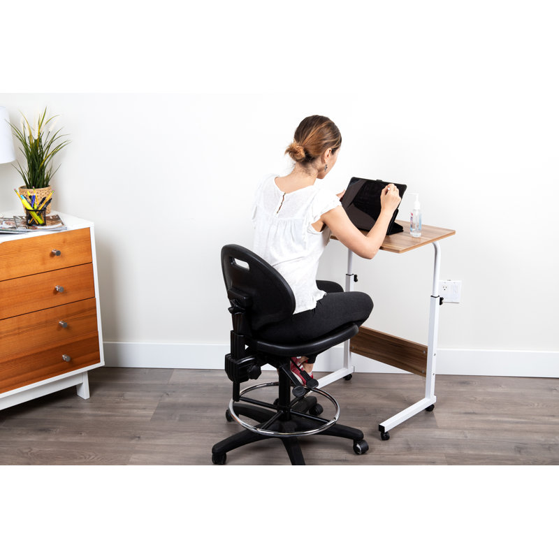 Adjustable Brown Particle Board Mobile Laptop Desk with Keyboard Tray